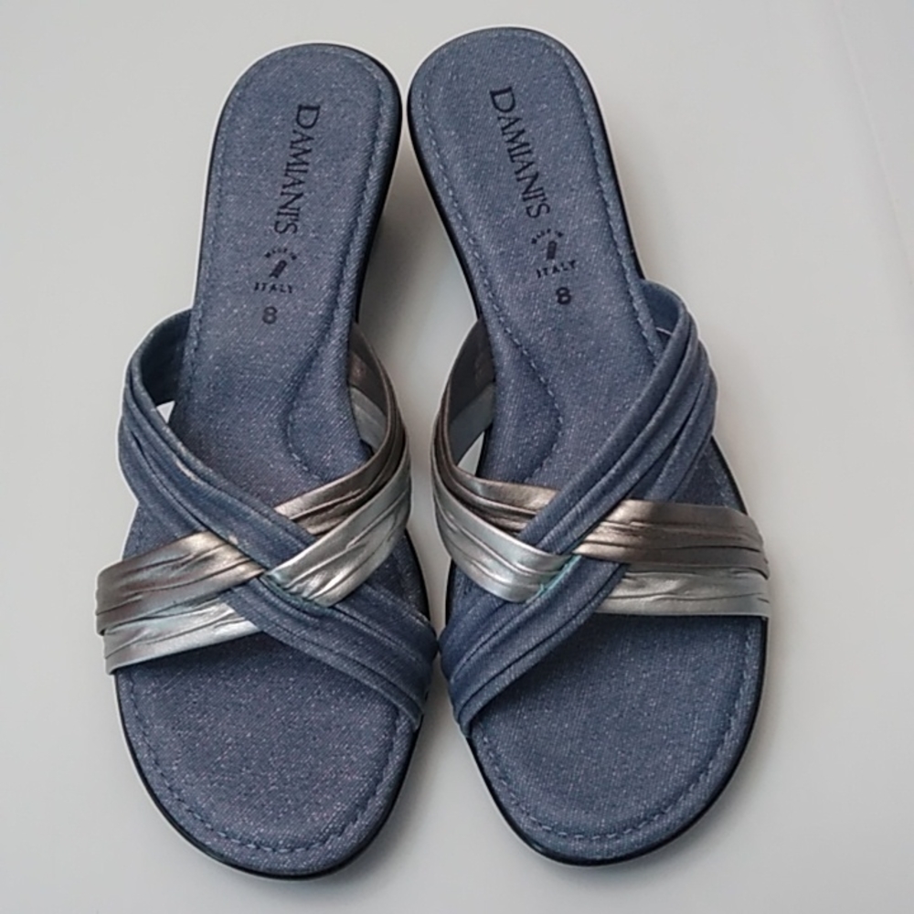 Damiani's Made in Italy Slip on Heeled Sandals, Blue, 8